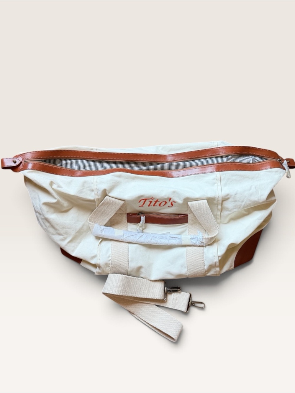 Mark & Graham Cream Canvas Travel Weekender with Brown Trim